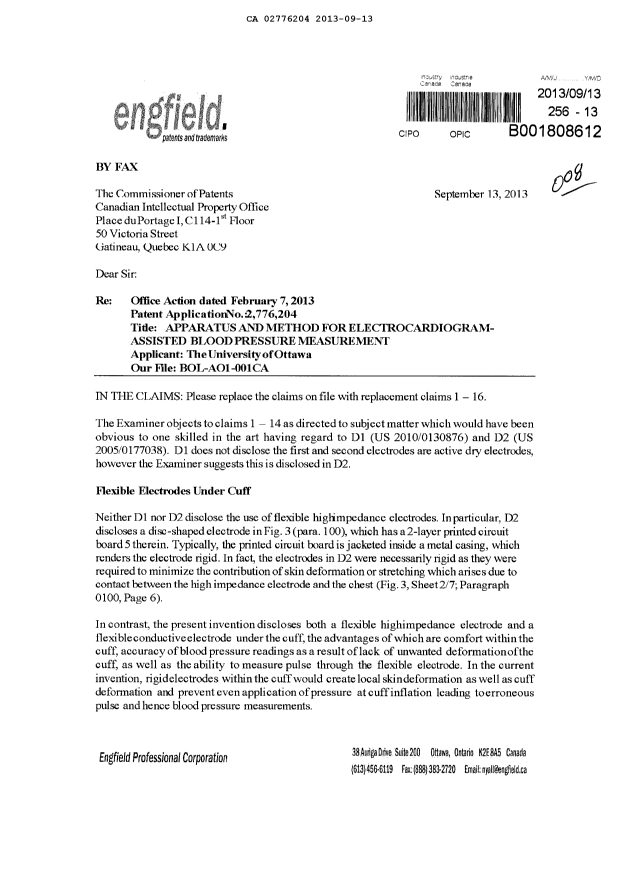 Document de brevet canadien 2776204. Poursuite-Amendment 20121213. Image 1 de 5