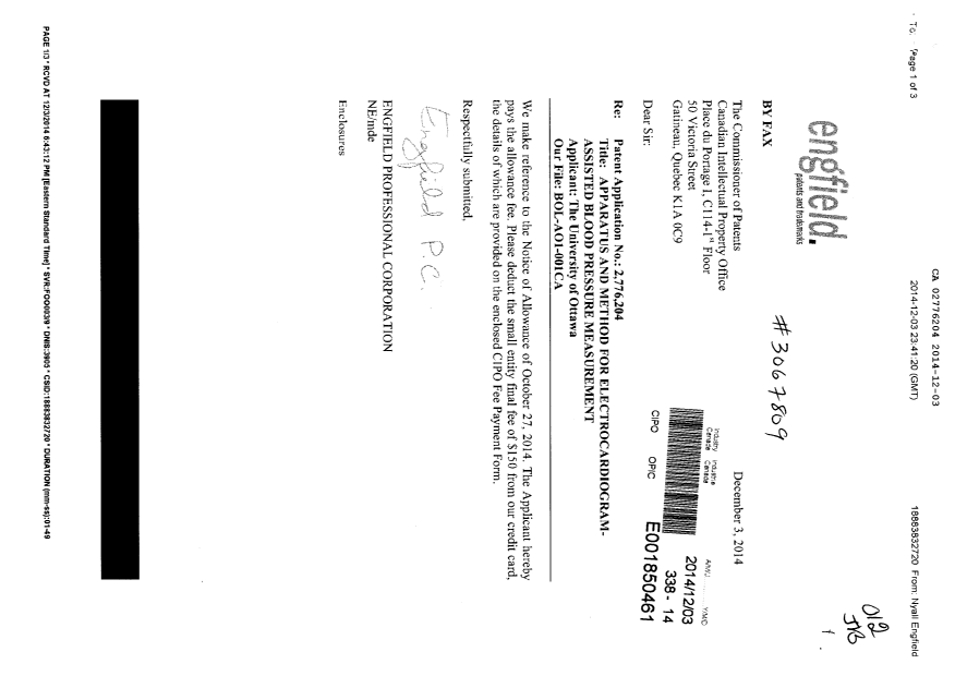 Canadian Patent Document 2776204. Correspondence 20141203. Image 1 of 1