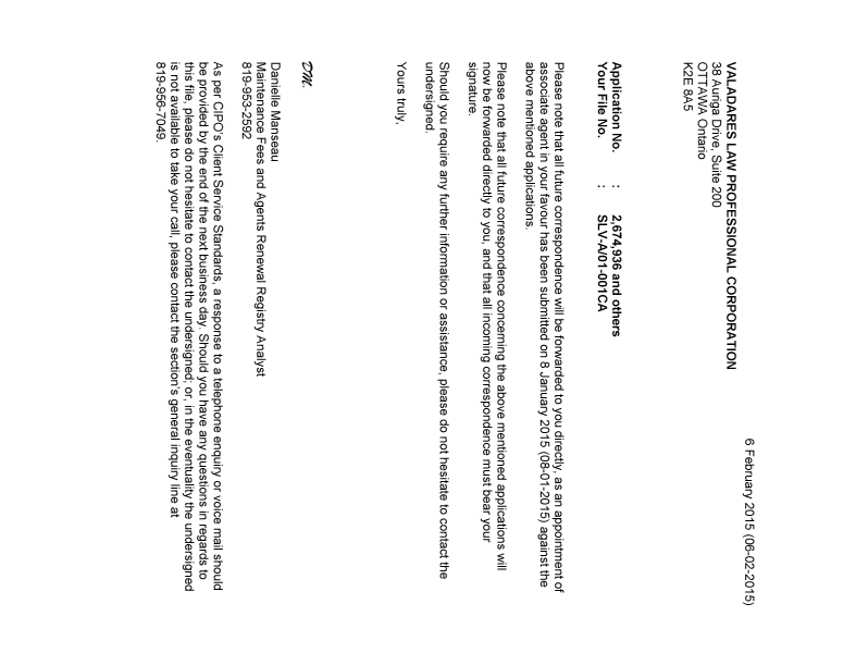 Canadian Patent Document 2776204. Correspondence 20150209. Image 1 of 2